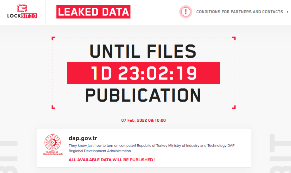 LockBit fidye yazılım çetesi, Sanayi ve Teknoloji Bakanlığı'na bağlı DAP'a saldırdı post image