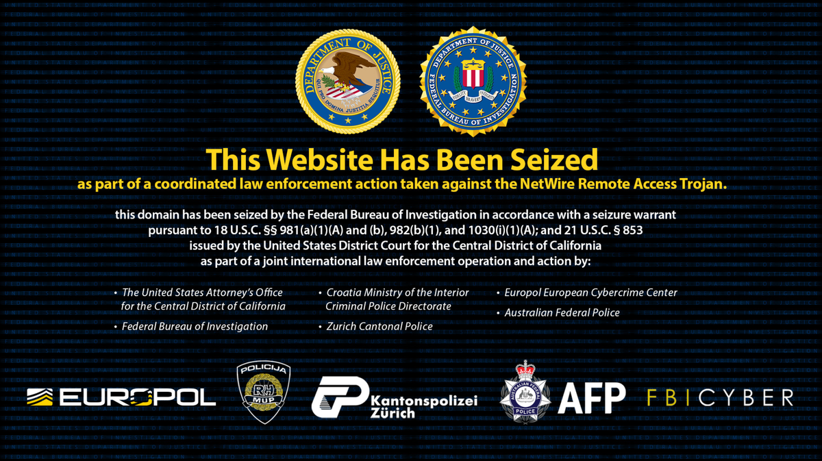 Netwire RAT zararlı yazılımını satan web sitesine, FBI tarafından el koyuldu