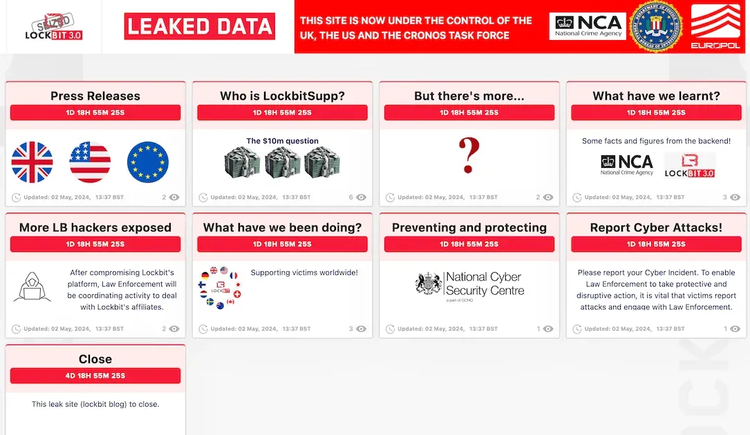 LockBit’in daha önce ele geçirilen onion uzantılı sitesi, kolluk kuvvetlerinin yeni duyuruları için tekrardan aktif hale geldi