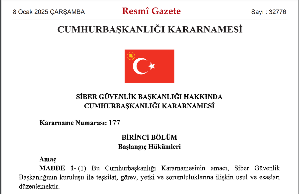 Cumhurbaşkanlığı Kararnamesiyle Siber Güvenlik Başkanlığı kuruldu